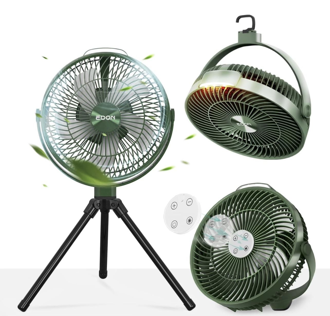 EDON TableFan,RechargeableBatteryOperated DeskFan with 4 Speeds Adjustment & Light,Portable Air Circulatorfan with Hook,Wallfan
