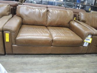Toscano Medici Camel Brown Leather Track-Arm Loveseat