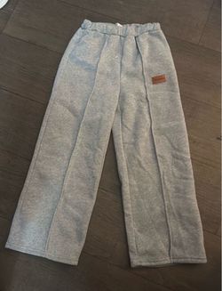 Gray Kids Sweatpants with Leather Patch