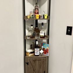 Corner Wine Bar Shelf with Storage & Glass Holder
