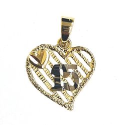 Heart with 15Anos pendant 14K REAL YELLOW & WHITE GOLD.