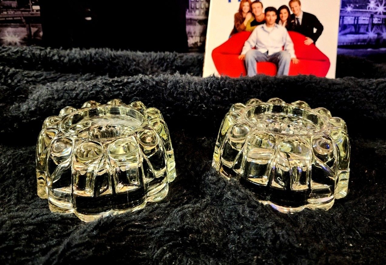VINTAGE MINT Set Of Heavy Solid Crystal Candle Votives
