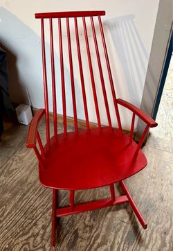 Vintage Red Windsor-Style Rocking Chair / Spindle Back Rocker