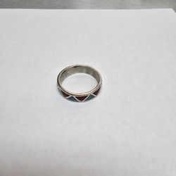 925 Silver Native American Ring Turquoise And Coral Inlay Size 10.
