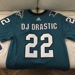 ADIDAS SAN JOSE SHARKS DJ DRASTIC 22 AUTHENTIC TOUR JERSEY SIZE 56 (RARE)