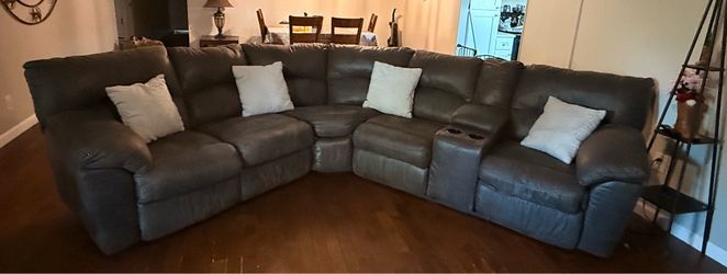 Gray Sectional Sofa with Recliner and Console