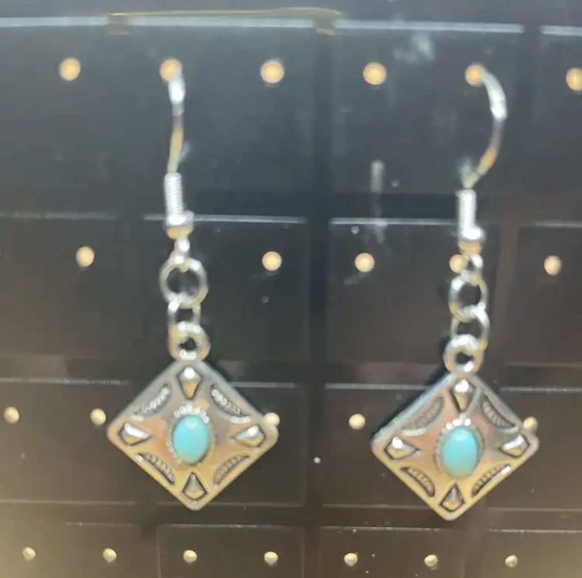 Turquoise Mosaic Material Diamond Design Dangling Earrings 