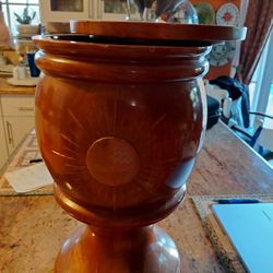 Vintage Hand Carved Footed  Wooden Vase With Fitted Lid With  Polish finish 