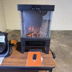 Brand new Electric Fireplace Stove Heater - Freestanding Fireplace Heater for Indoor Use with Realistic 3D Flame, Adjustable Thermostat & Remote, Quie
