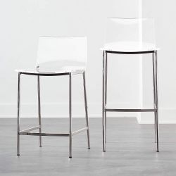 CB2 - 2 Chiaro clear bar stools nickel 