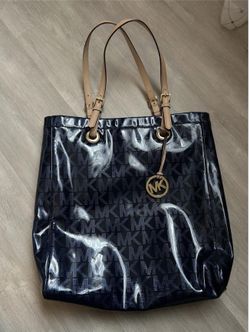 Michael Kors Navy Patent Logo Tote With Wallet