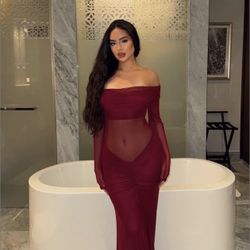 Nayansi Off Shoulder Mesh Dress