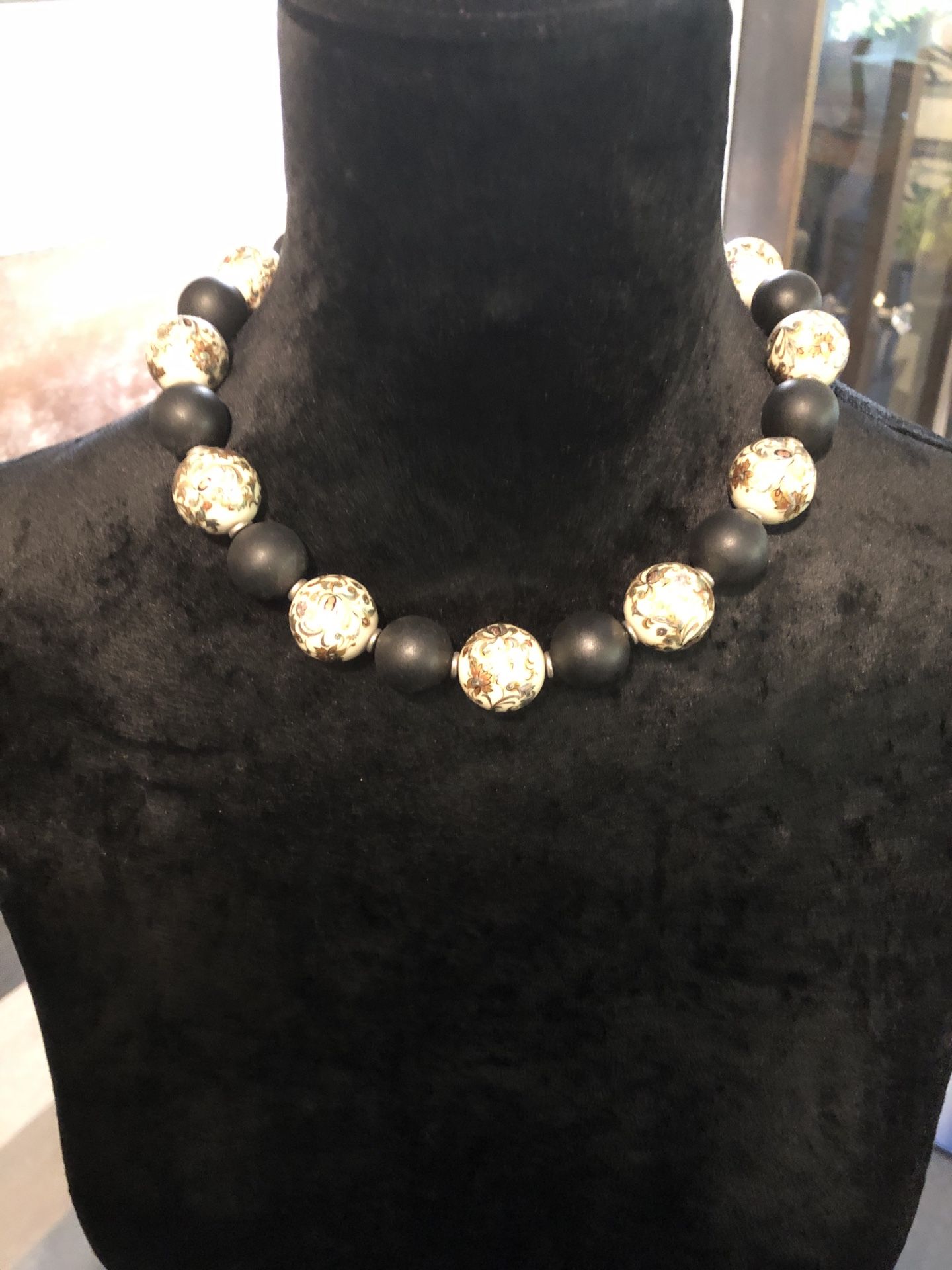 Japanese Opulent Nagaya & Flat Black Large Beaded Necklace - 18"