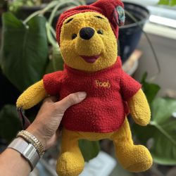 Vintage 1997 Disney Winnie The Pooh 10” Stuffed Animal Plush Wearing Pajamas and Blanket