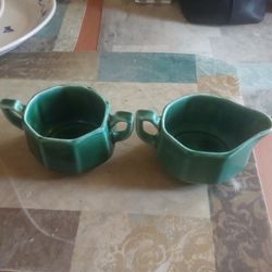 Set Of Green Creamer And Sugar Bowl 