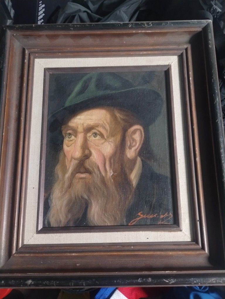 Antique Gussich Signed Original Painting Oil On Canvas 16"×12" Frame Jewish Rabbi.