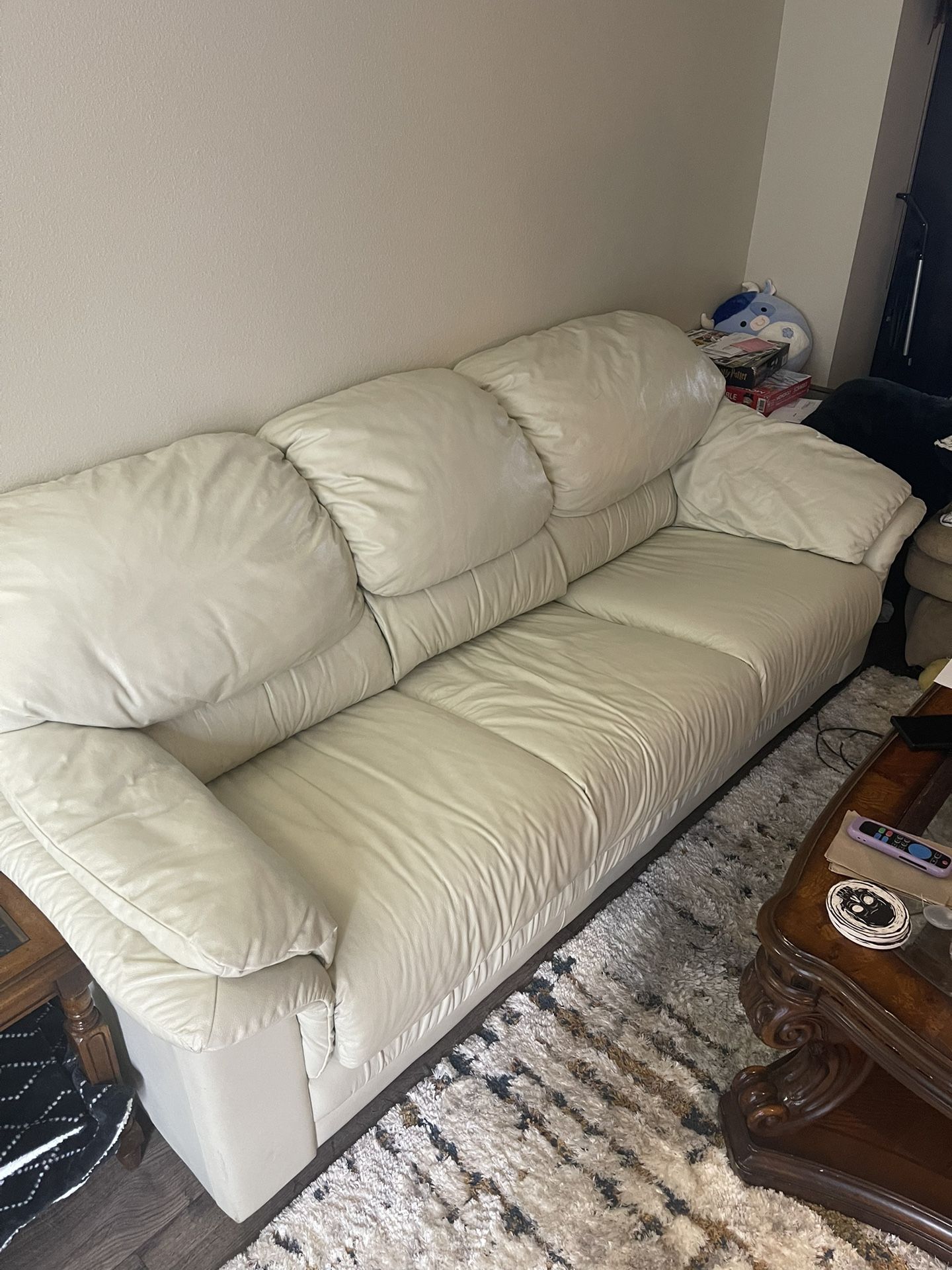 White Leather Couch and Chair