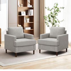 M153 Mid-Century Accent Chair,Modern Linen Fabric Armchair for Living Room,Comfy Upholstered Reading Accent Chairs for Bedroom,Single Sofa Chair with 