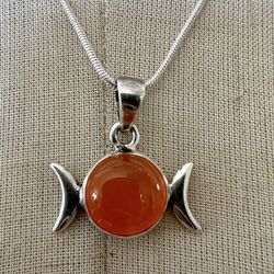 Triple Moon   Sterling silver  Carnelian Stone Necklace