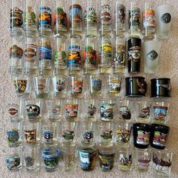 SHOT GLASSES - LOT OF 56 - ALL NEW - 48 ARE HARLEY DAVIDSON - $10 