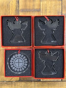 Glass Ornaments, Christmas Ornaments, Glass Angel and Glass Compass Ornaments.