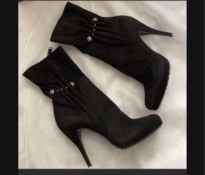 $75-Black Suede Stiletto Loriblu Ankle Boots with Silver Studs