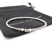 David Yurman Sterling Silver Classis Cable 3mm Diamond Buckle Bangle Bracelet