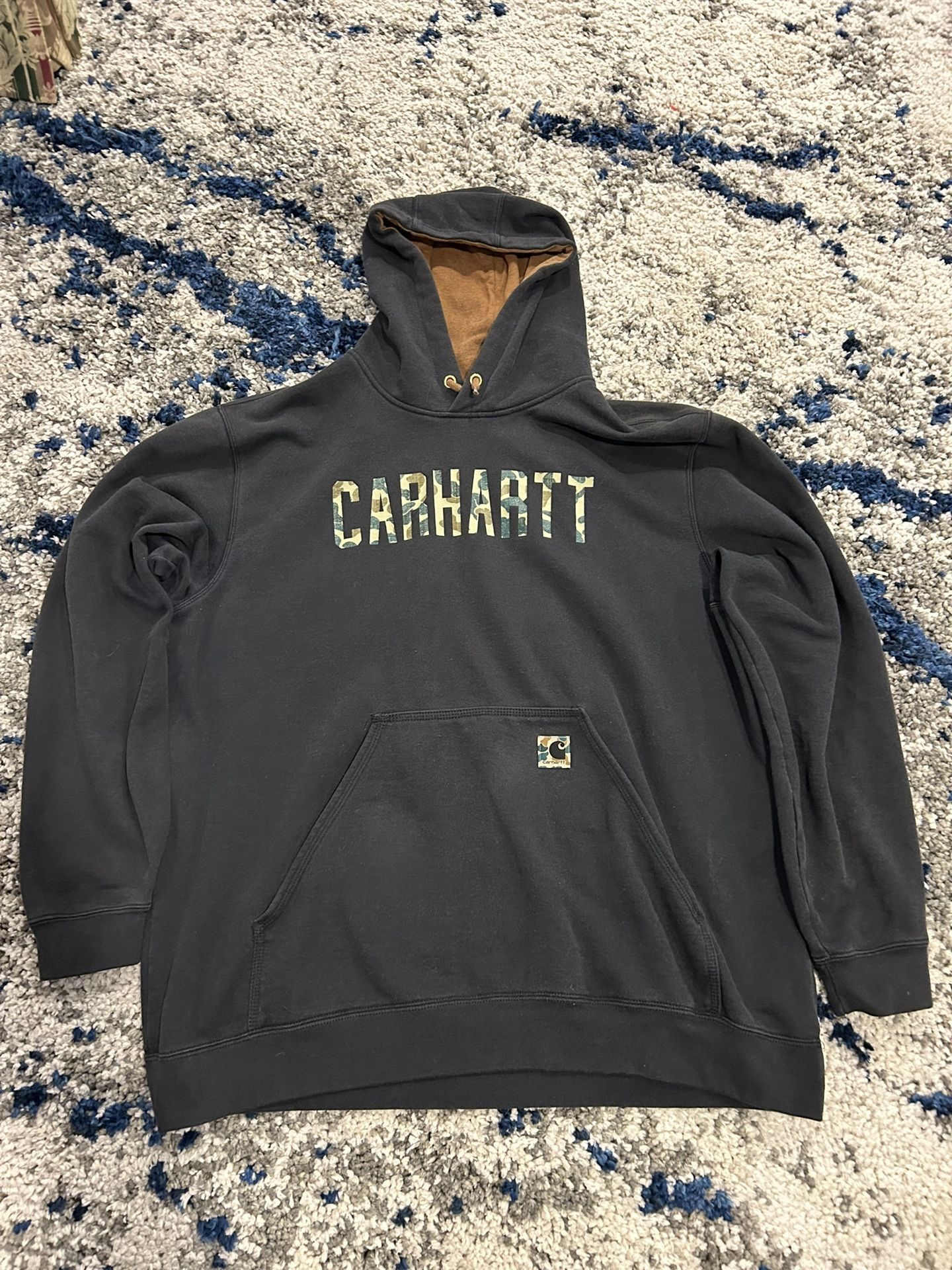 Black Carhartt Hoodie W/ Camo Texts