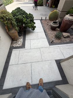 Travertine pavers and turf