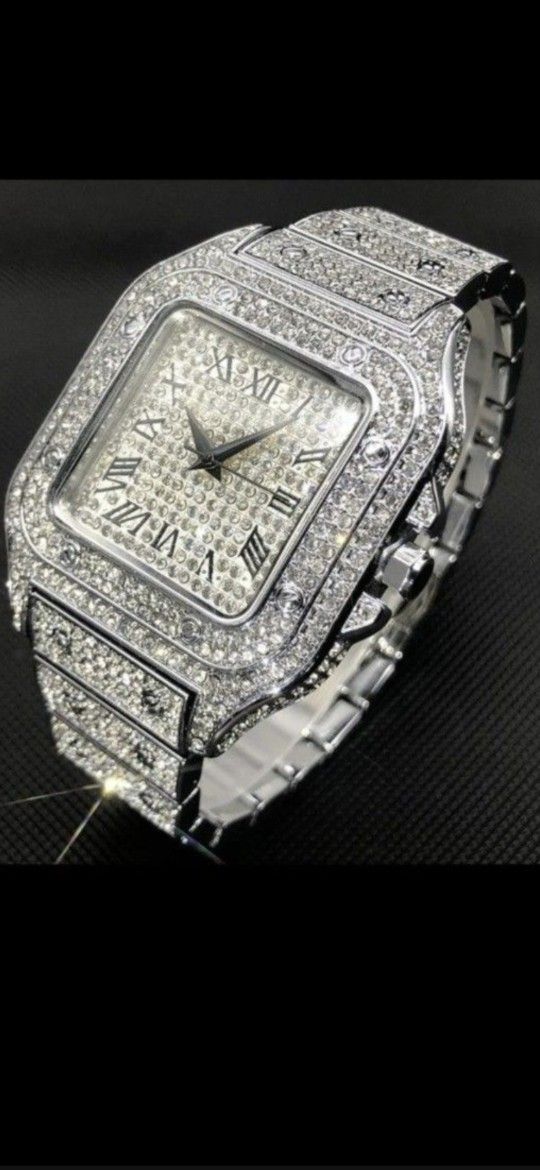 SILVER HIP HOP CRYSTAL HIGH QUALITY HEAVY WATCH