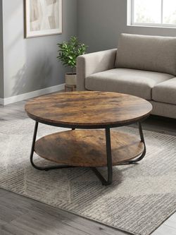 Round Coffee Table with Bottom Shelf
