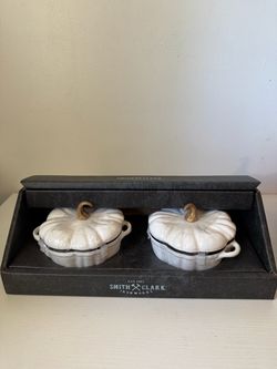 Smith & Clark Ironworks .5 qt. Pumpkin Cast Iron & Enamel Dutch Oven Set 2 NWT