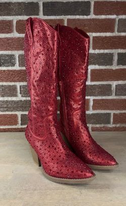 Red Rhinestone Cowgirl Western Calf Boots