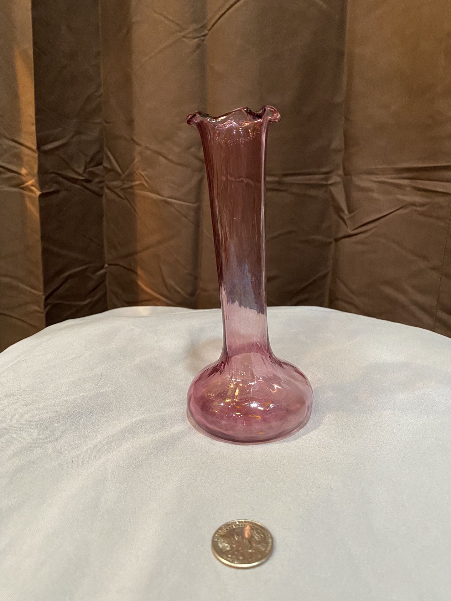 Pilgrim Cranberry Bud Vase with Crimped Edge Circa 1980