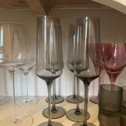 Set Of 6 CB2 Smoked Champagne Glasses