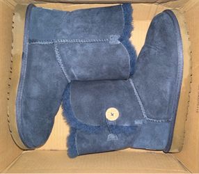 Blue Suede Shearling-Lined Short Boots