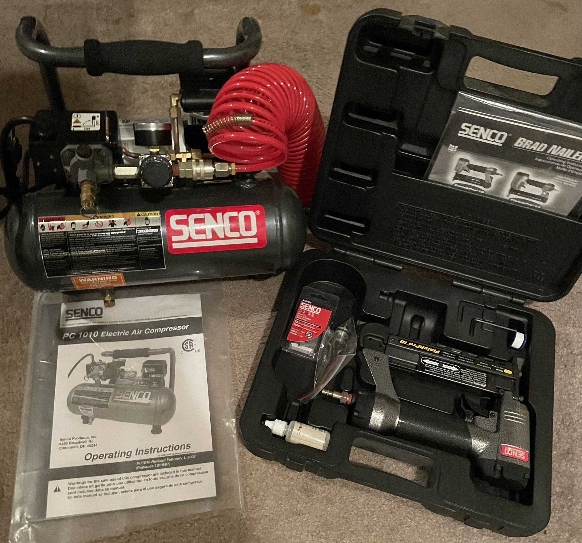 SENCO PC1010 1/2 HP 1 Gallon Oil-Free Compressor & *NEW*SENCO FinishPro 10 Pin Nailer(see Description)