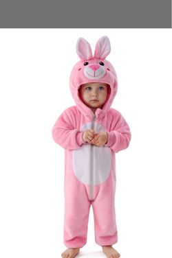 Halloween Rabbit Costume, Rabbit Costume For Baby,   Pink Animal Hooded Jumpsuit,   Animal Jumpsuit Pajama For Boys Girls Halloween Dress-Up Cosplay T