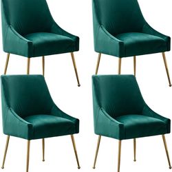 280d Velvet Dining Chairs Set of 4, Fabric Dining Room Chairs with Backrest and Polished Gold Metal Legs, Modern Upholstered Vanity Chair for Living, 