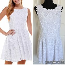 👗 Junior’s White Lace Fit & Flare Lined Sleeveless Dress Size 13