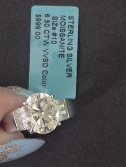 New Sterling Silver Moissanite Ring 6.50 CTW
