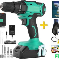 20V Cordless Drill Set+Free 3 Gloves +Belt wrench+Metal glue 