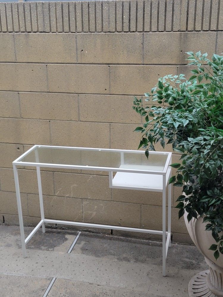 Narrow Desk,  / Entry Door Table , Glass Top , Metal Frame , Shelf  