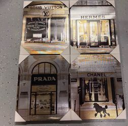 Luxury Home Decor (Set of 4) Wall Art shimmer print Black Gold Silver