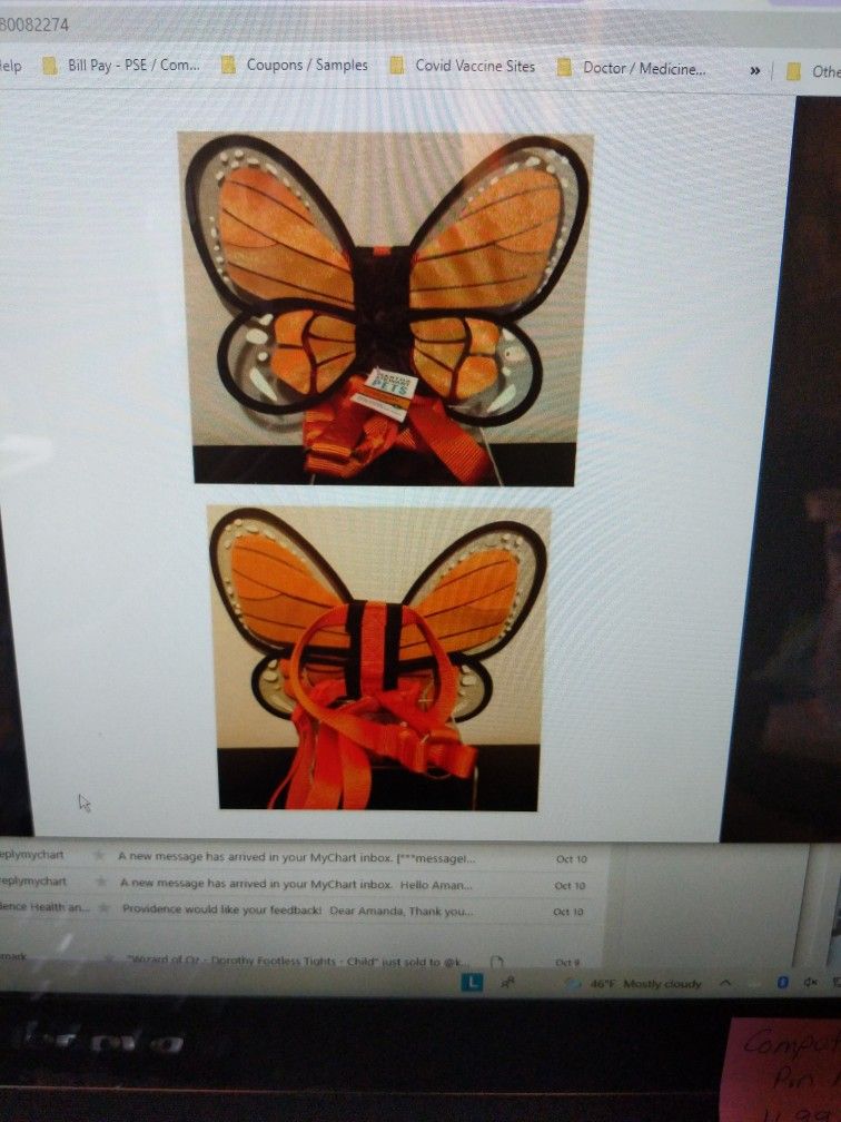 Martha Stewart Pet Costume Harness -Orange Butterfly Wings - XS - Brand New