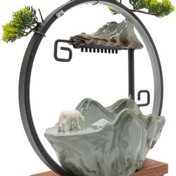 Water Fountain with LED Light & Mist Maker - Indoor Waterfall Feature with Backflow