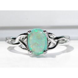 Size 7, 925 Sterling Silver Lab Created Green Fire Opal Ring 