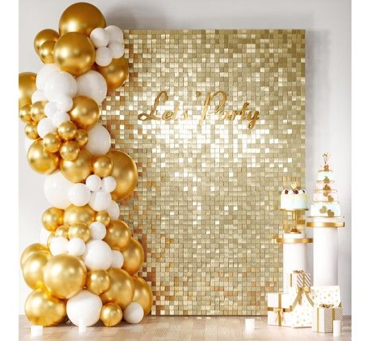 COKAOBE Light Gold Shimmer Wall Backdrop 24PCS Gold Sequins Backdrop Decoration Panels, Photo Backdrops for Birthday, Anniversary Wedding Engagement D