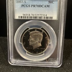 2003 S Gem Proof Perfect Kennedy Half Dollar Graded By PCGS At PR70 4-15