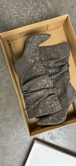 Jessica Simpson Gray Rhinestone Embellished Knee-High Boots sz 8
